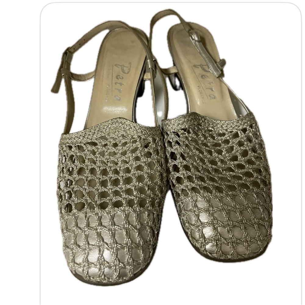 PETRA Italian Slingback Silver Woven Semi Pump Heel size 6.5